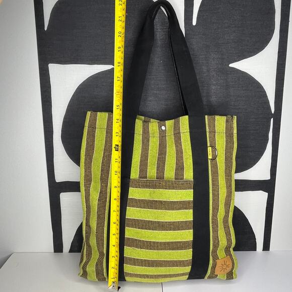 Goodee x Cartiera EFI Bassi Cotton Canvas Shopper Market Tote Green Stripe - Picture 3 of 8